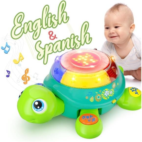 Musical Turtle Toy, Spanish English Bilingual Learning, Crawling Toys W/ Sound - Picture 1 of 5